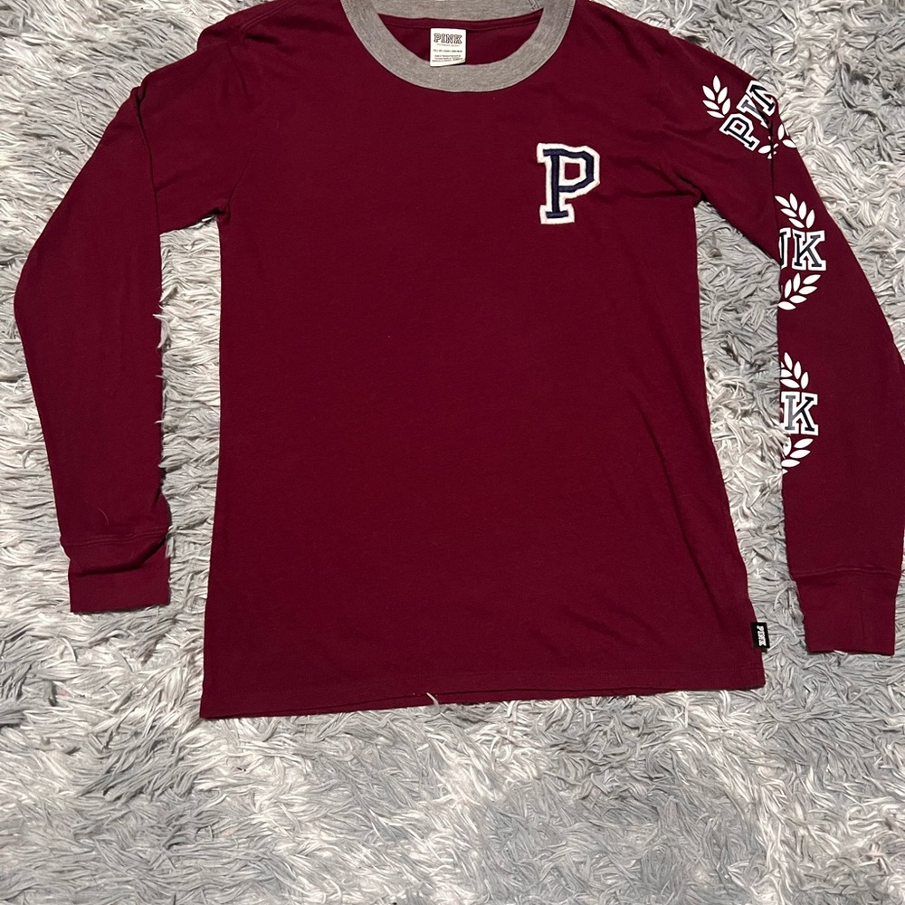 PINK Victoria's Secret Burgundy and Gray Tee